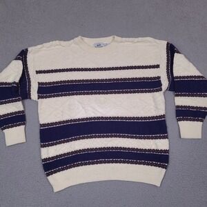 Vintage Van Heusen 417 Sweater Mens Large Beige Crewneck Textured‎ Fair Isle